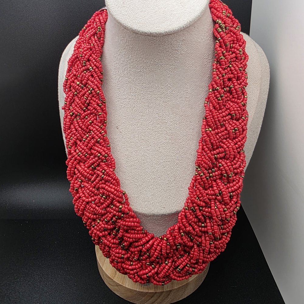 Fashion Jewelry Vibrant Red Seadbead Beaded Necklace (1569)